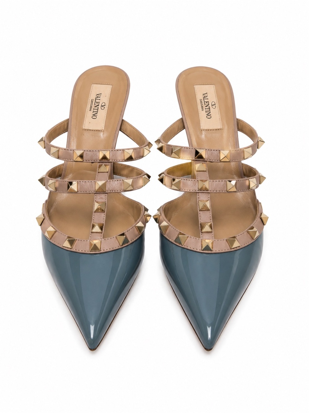Valentino Patent Pointed Mule with Nude Studded Straps